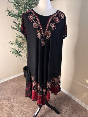 ASHA Black and Red Embroidered Midi Dress - Women